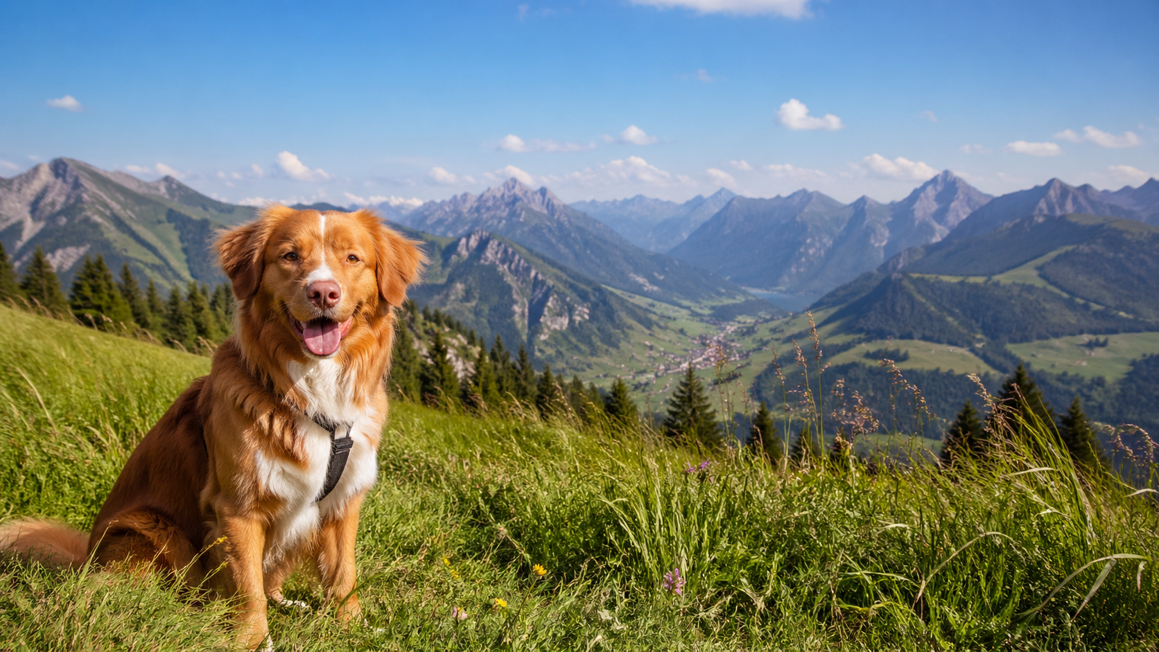 Hund auf Berggipfel in Bayern